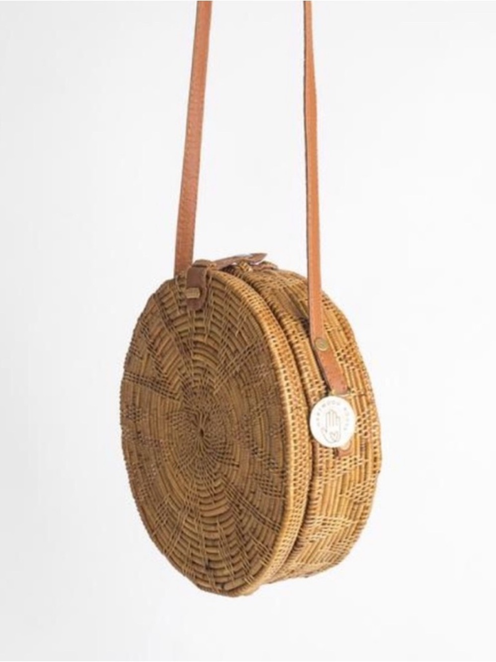 Free People Hartwood House "Sol" Woven Round Straw Camel Brown Crossbody Bag - Picture 4 of 12